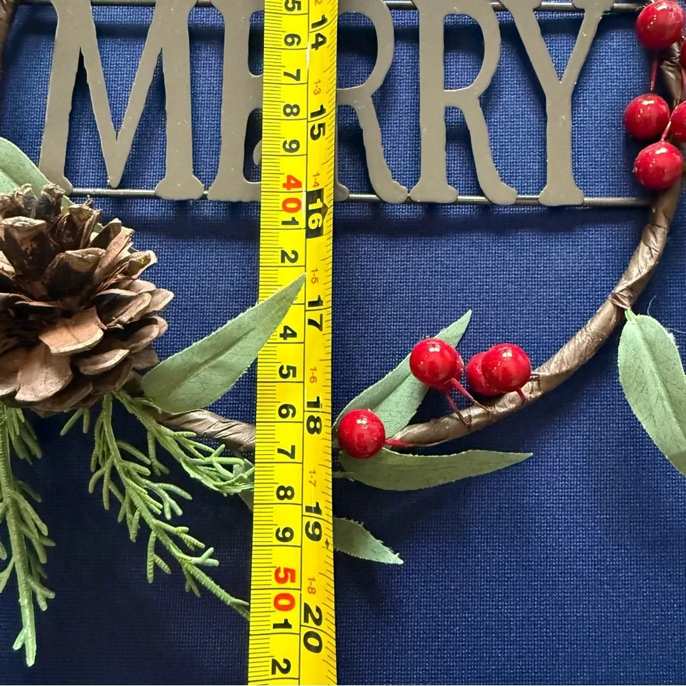 Disney Mickey Mouse “Merry” Holiday Wreath Rustic Pinecones & Berries